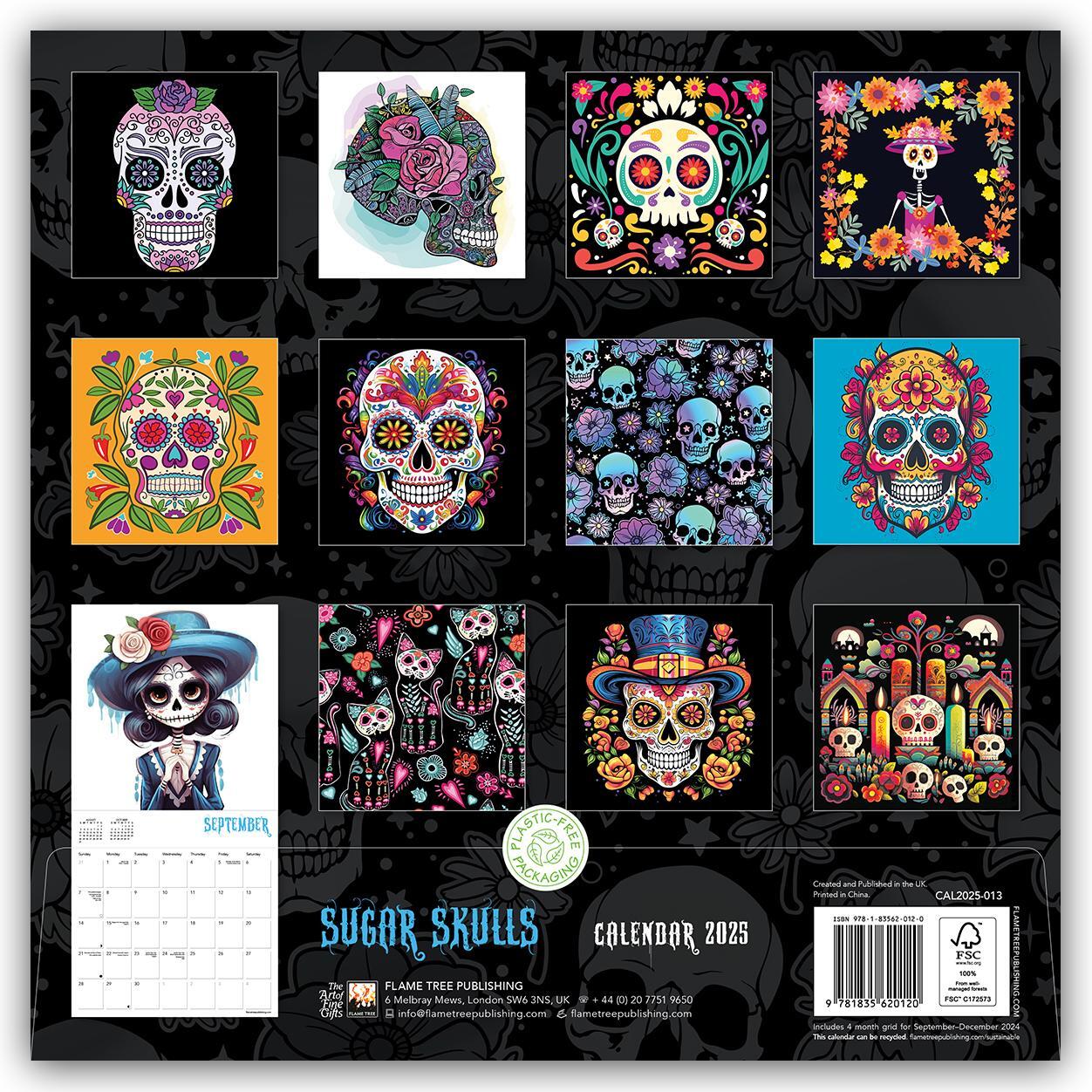 Rückseite: 9781835620120 | Sugar Skulls - Totenköpfe aus Zucker 2025 | Tree Flame | Kalender