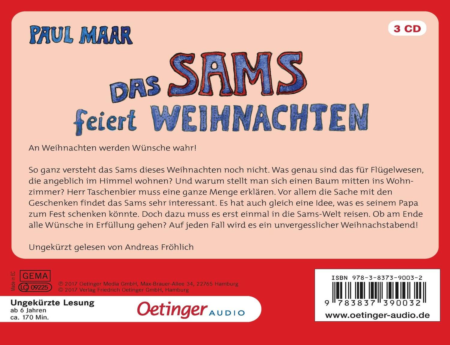 Rückseite: 9783837390032 | Das Sams 9. Das Sams feiert Weihnachten | (3 CD) | Paul Maar | CD