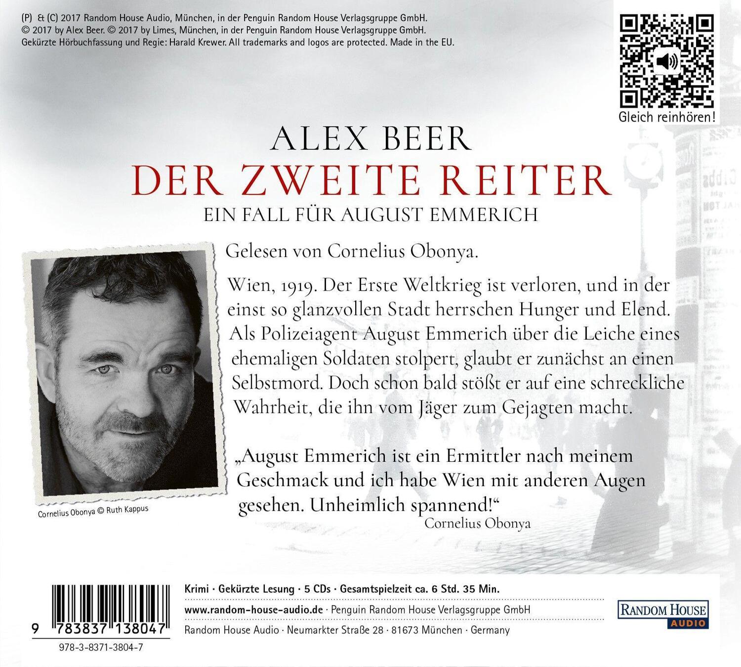 Bild: 9783837138047 | Der zweite Reiter | Ein Fall für August Emmerich | Alex Beer | CD