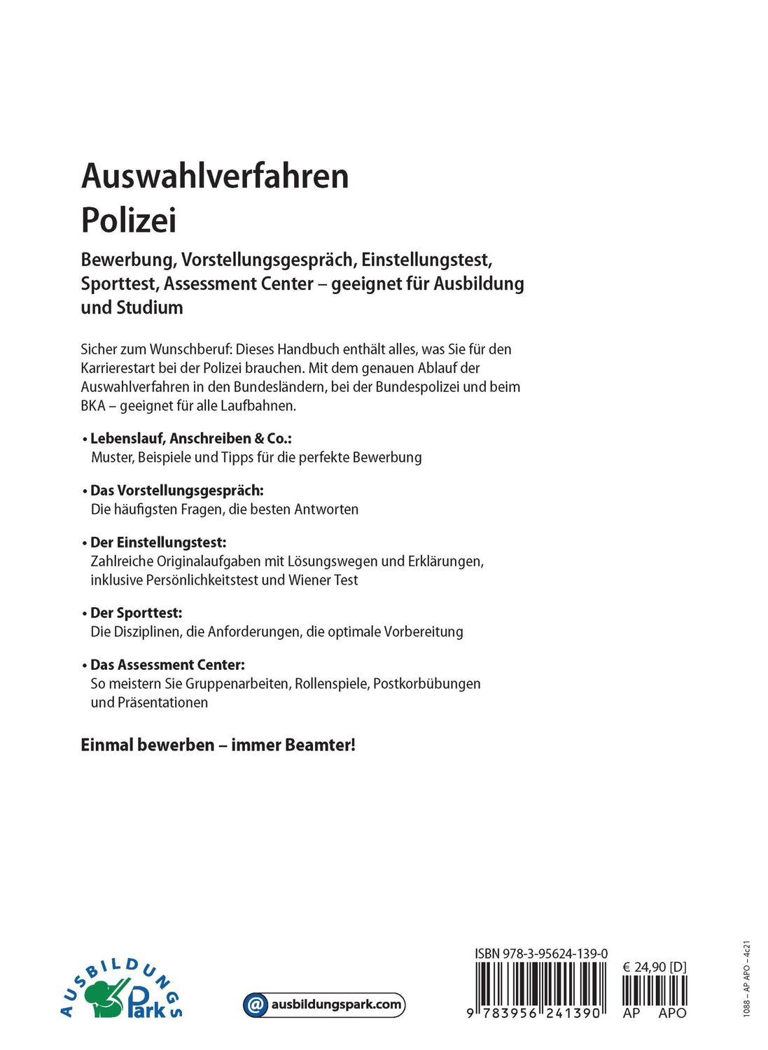 Rückseite: 9783956241390 | Auswahlverfahren Polizei | Kurt Guth (u. a.) | Taschenbuch | 436 S.