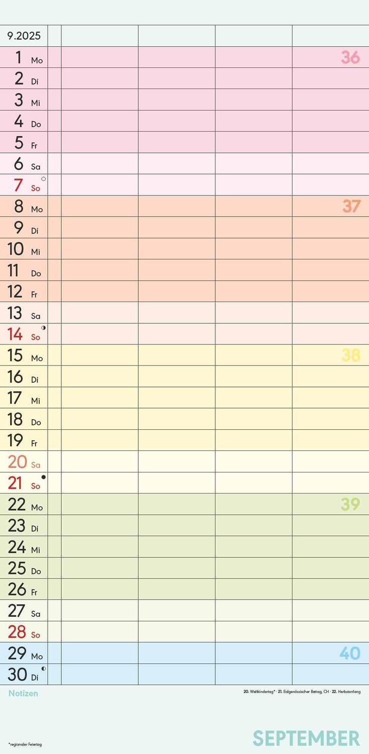 Bild: 4251732341336 | Familienplaner Farbenfroh mit 4 Spalten für 18 Monate 2025 -...