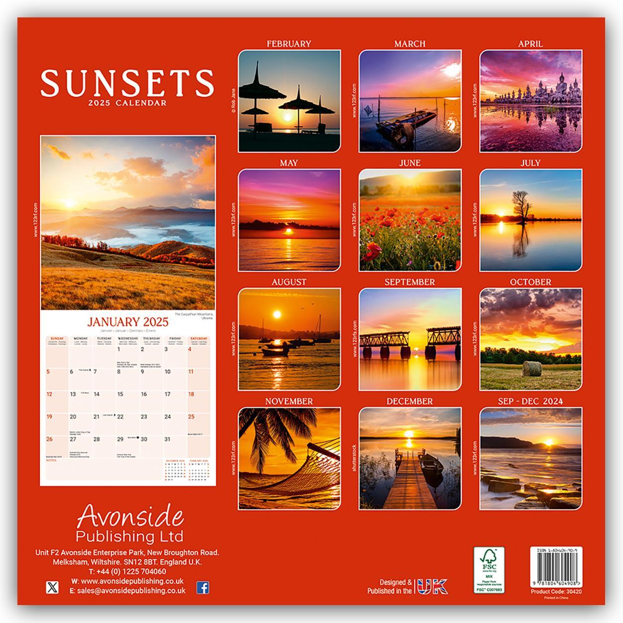 Rückseite: 9781804604908 | Sunsets - Sonnenuntergänge 2025 - 16-Monatskalender | Ltd | Kalender