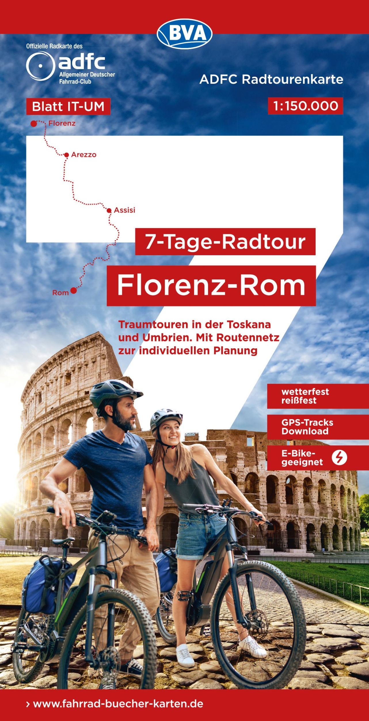 Cover: 9783969902462 | ADFC-Radtourenkarte IT-UM 7-Tage-Radtour Florenz-Rom, 1:150.000,...