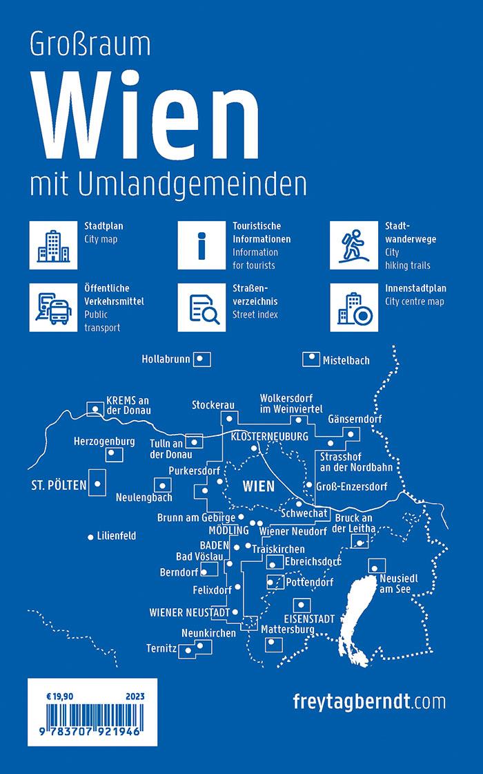 Rückseite: 9783707921946 | Wien Großraum, Städteatlas 1:20.000, 2023/2024, freytag &amp; berndt