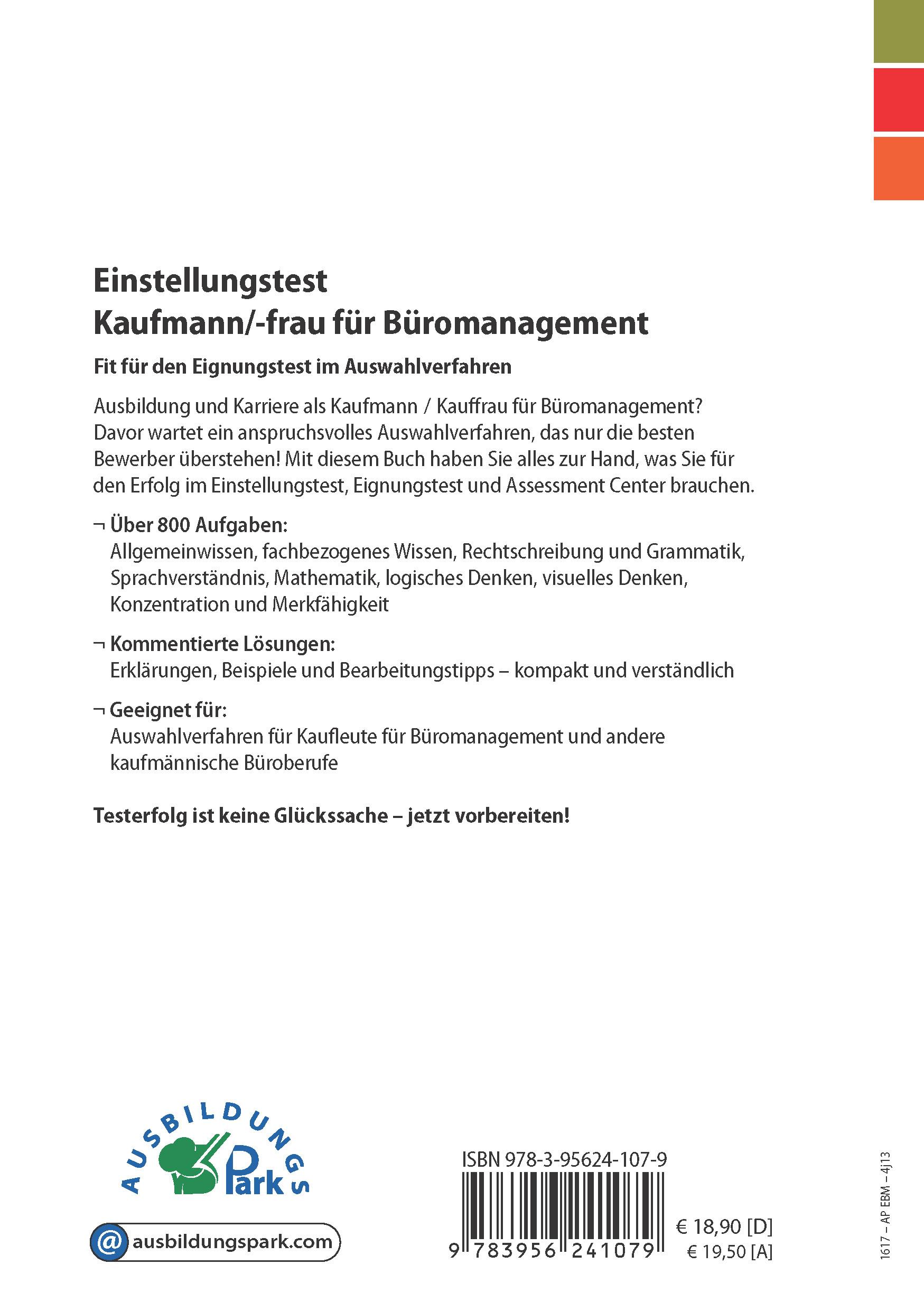 Rückseite: 9783956241079 | Einstellungstest Kaufmann / Kauffrau für Büromanagement | Guth (u. a.)