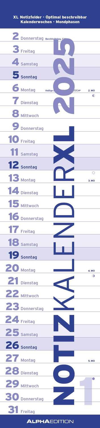 Cover: 4251732341671 | Notizkalender XL BLAU 2025 - Streifenkalender 15x64 cm - Wandplaner...