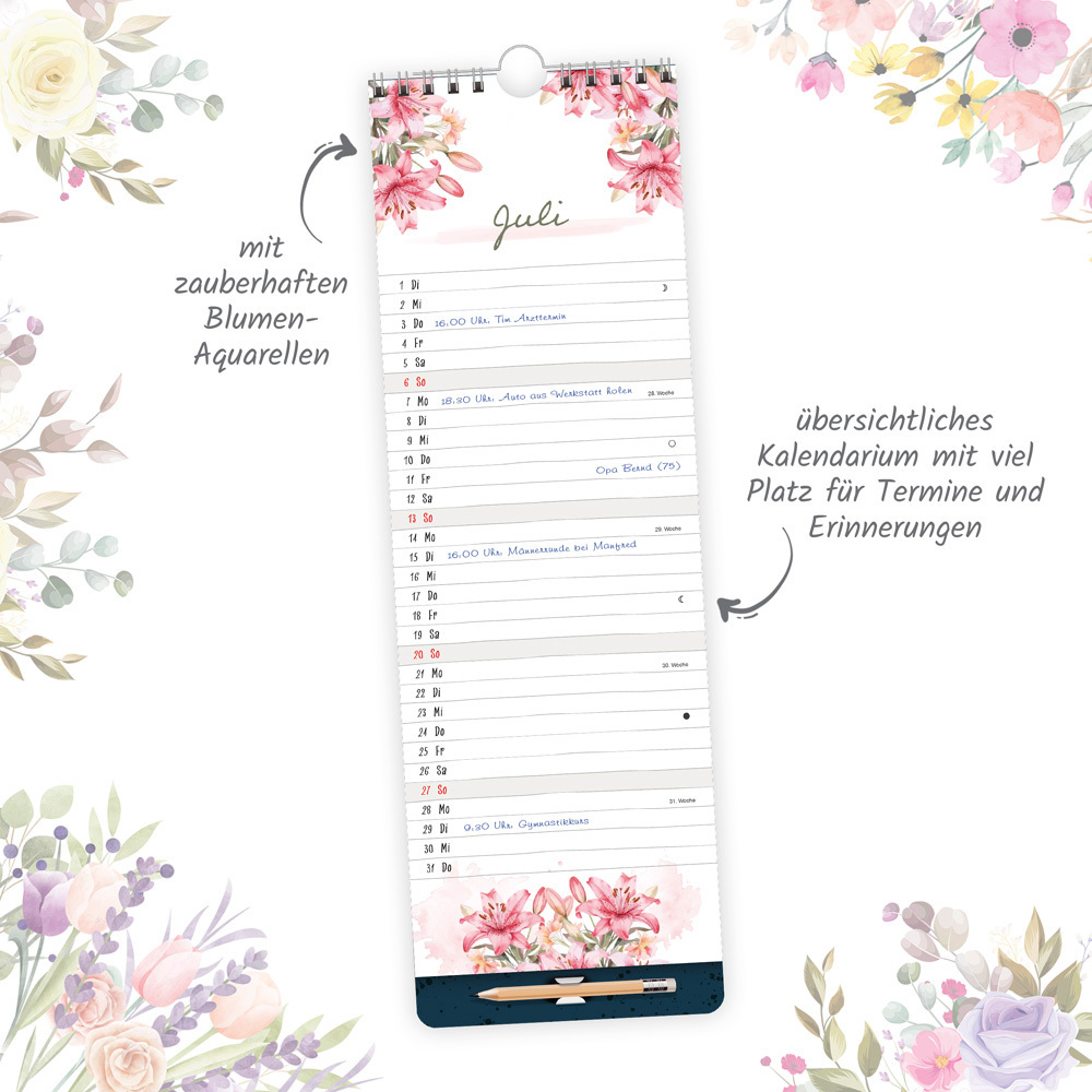 Bild: 9783988022448 | Trötsch Notizkalender mit Stift Hochformat Floral 2025 | Co.KG | 24 S.