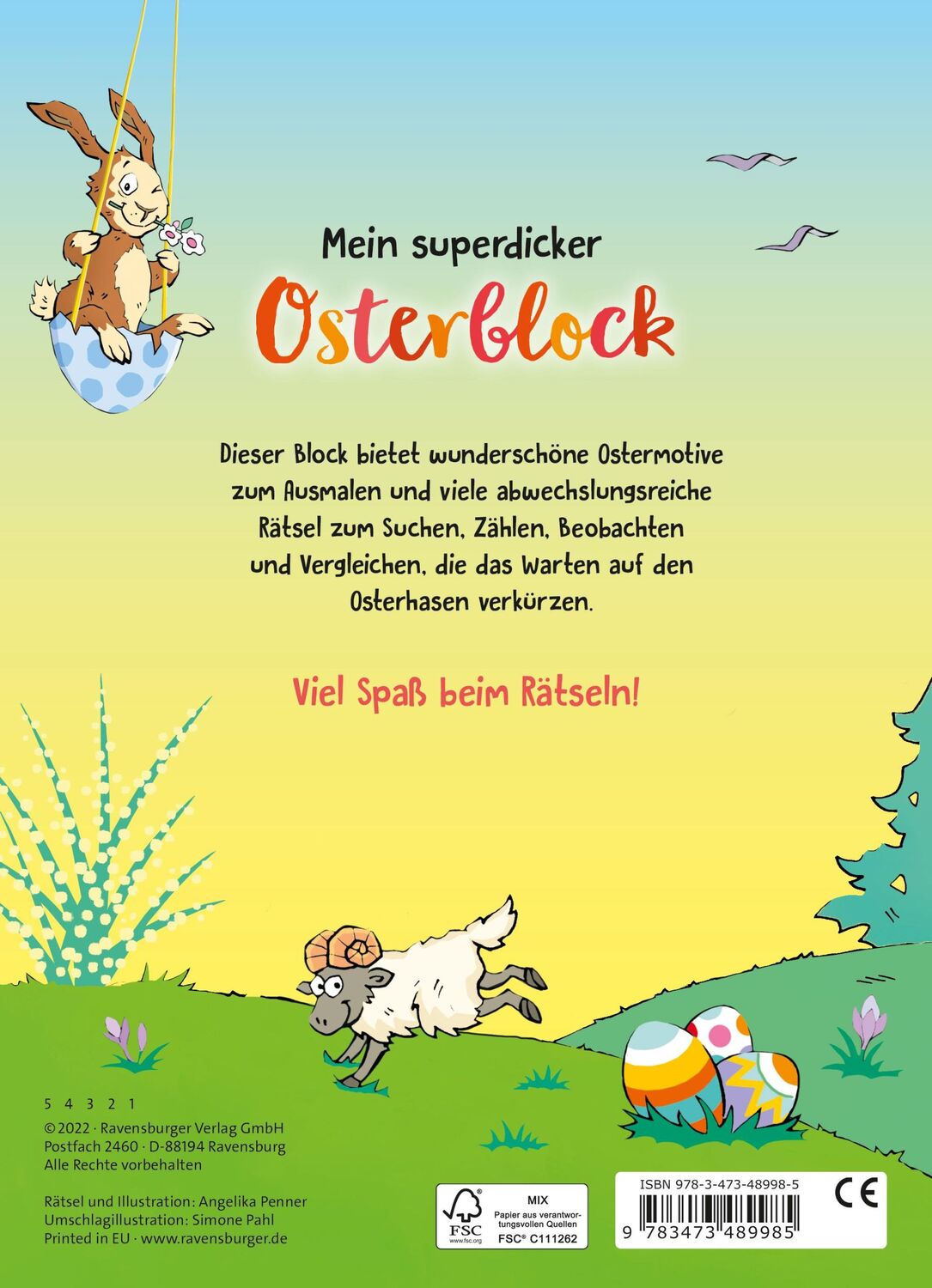 Rückseite: 9783473489985 | Mein superdicker Osterblock | Taschenbuch | 320 S. | Deutsch | 2022