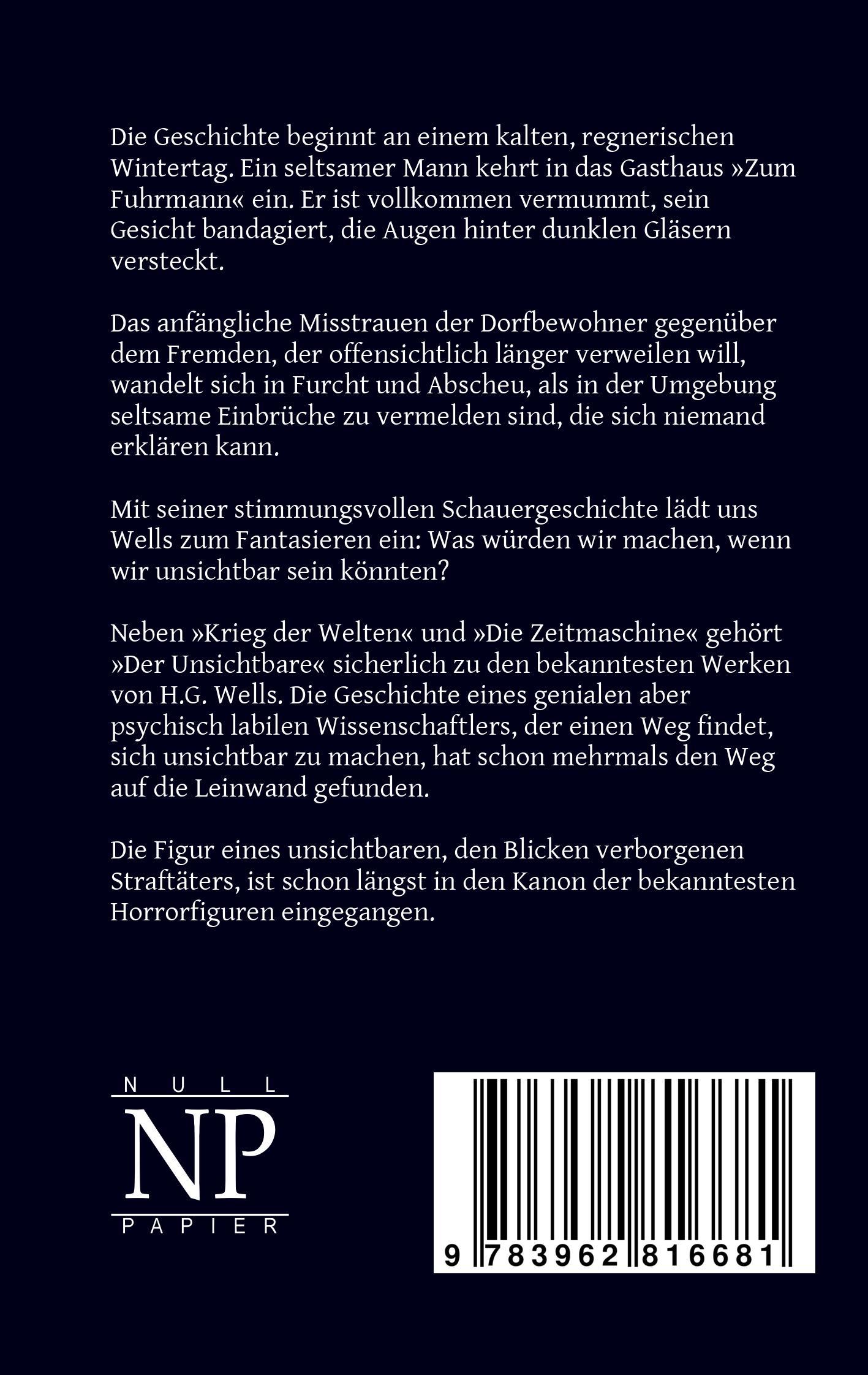 Rückseite: 9783962816681 | Der Unsichtbare | Ein grotesker Roman | Herbert George Wells | Buch