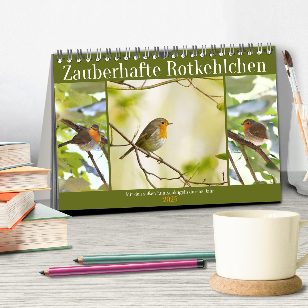 Bild: 9783383915390 | Zauberhafte Rotkehlchen (Tischkalender 2025 DIN A5 quer), CALVENDO...