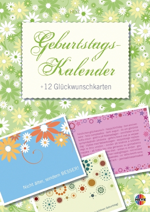 Cover: 9783840104404 | Geburtstagskalender Plus | Mit 12 Glückwunschkarten | Heye | Kalender