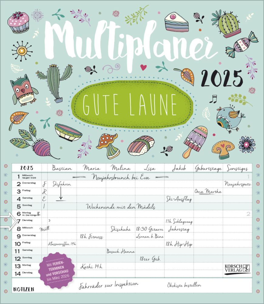 Cover: 9783731877165 | Multiplaner - Gute Laune 2025 | Korsch Verlag | Kalender | 14 S.