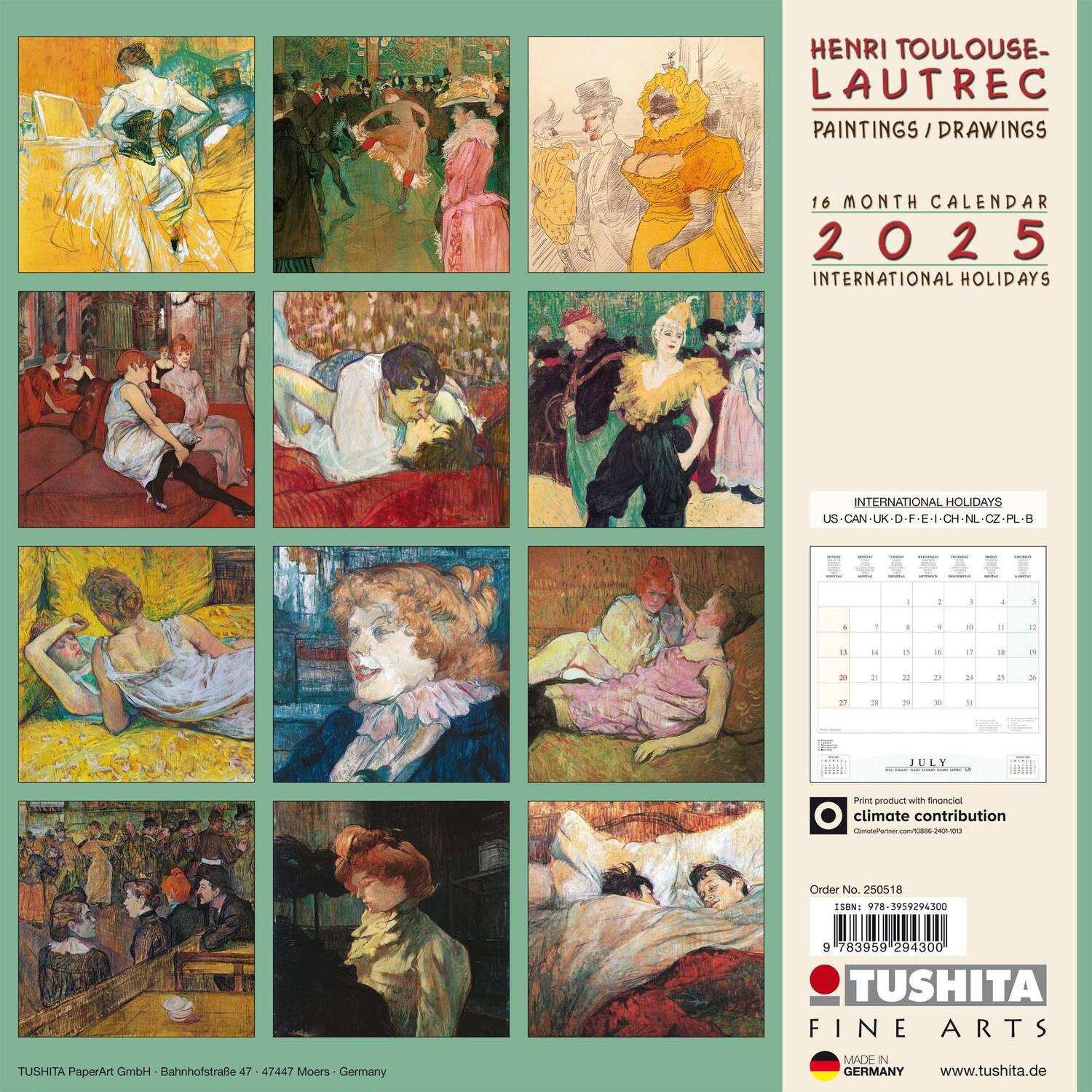 Rückseite: 9783959294300 | Henri Toulouse-Lautrec 2025 | Kalender 2025 | Kalender | 28 S. | 2025