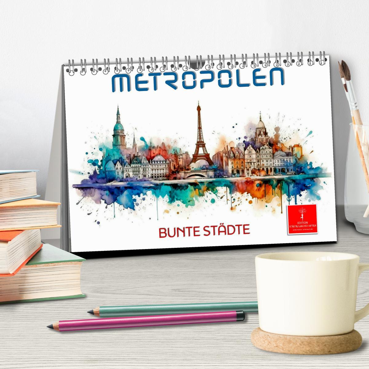 Bild: 9783383898310 | Skylines - bunte Städte (Tischkalender 2025 DIN A5 quer), CALVENDO...