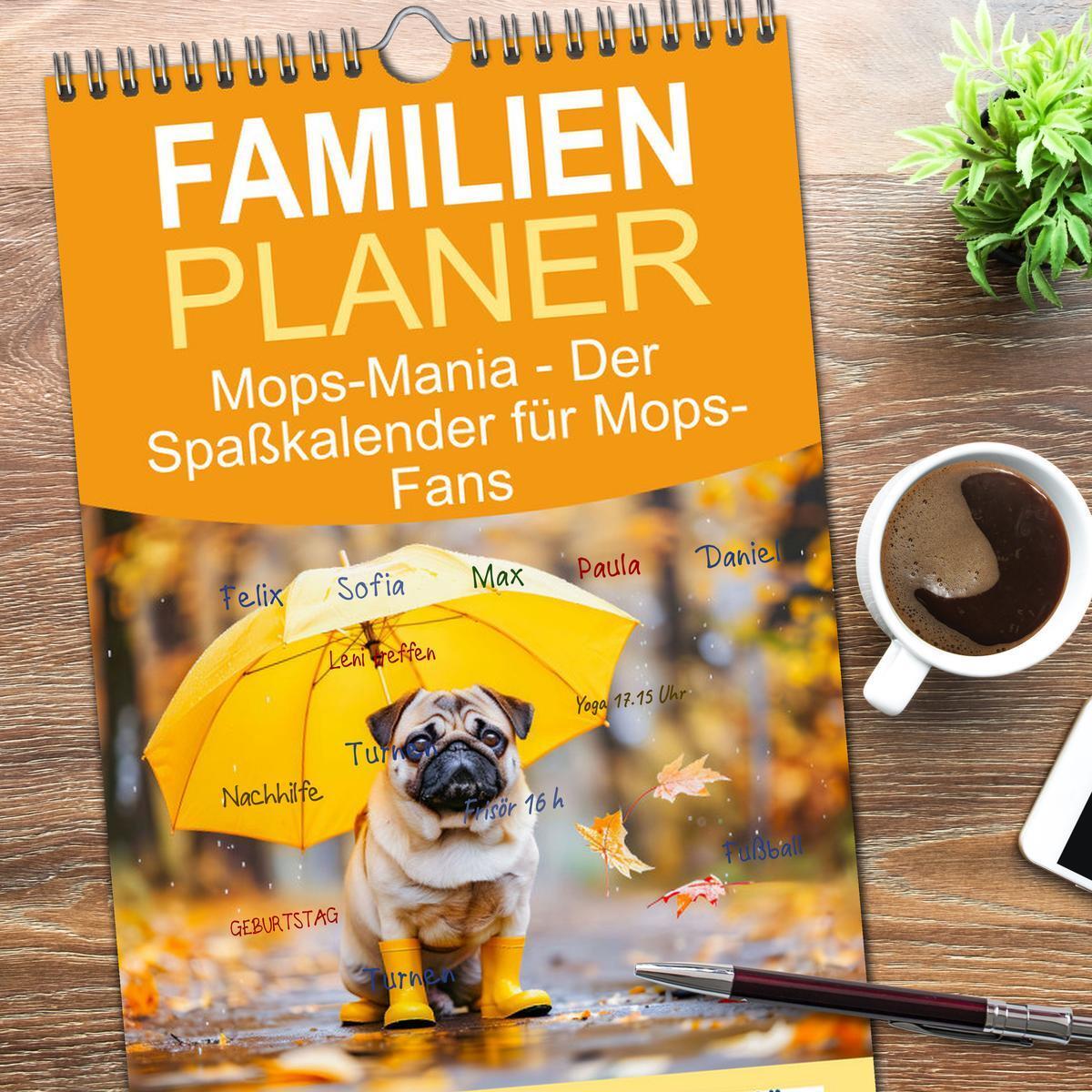 Bild: 9783457192672 | Familienplaner 2025 - Mops-Mania - Der Spaßkalender für Mops-Fans...