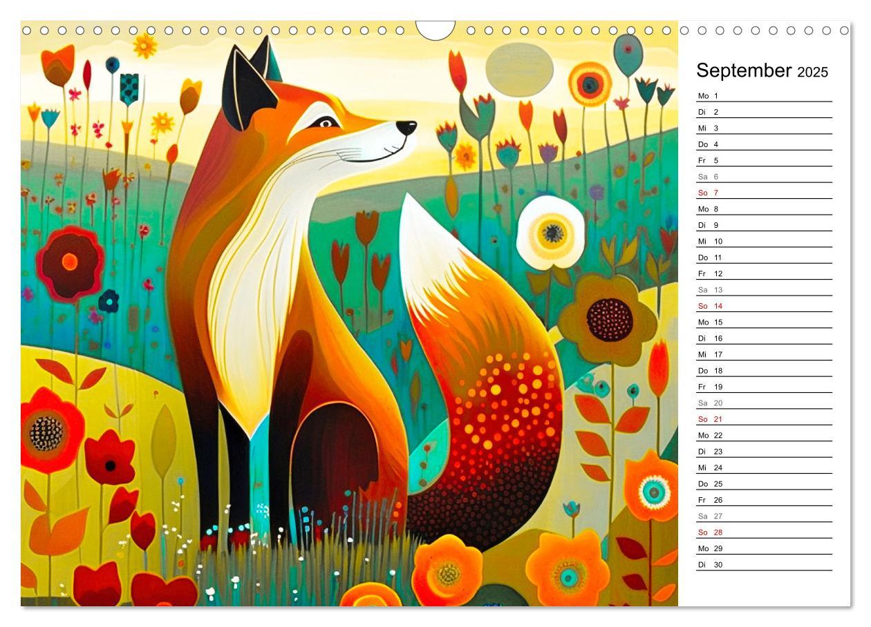 Bild: 9783383908927 | Waldtiere, bunt und naiv (Wandkalender 2025 DIN A3 quer), CALVENDO...