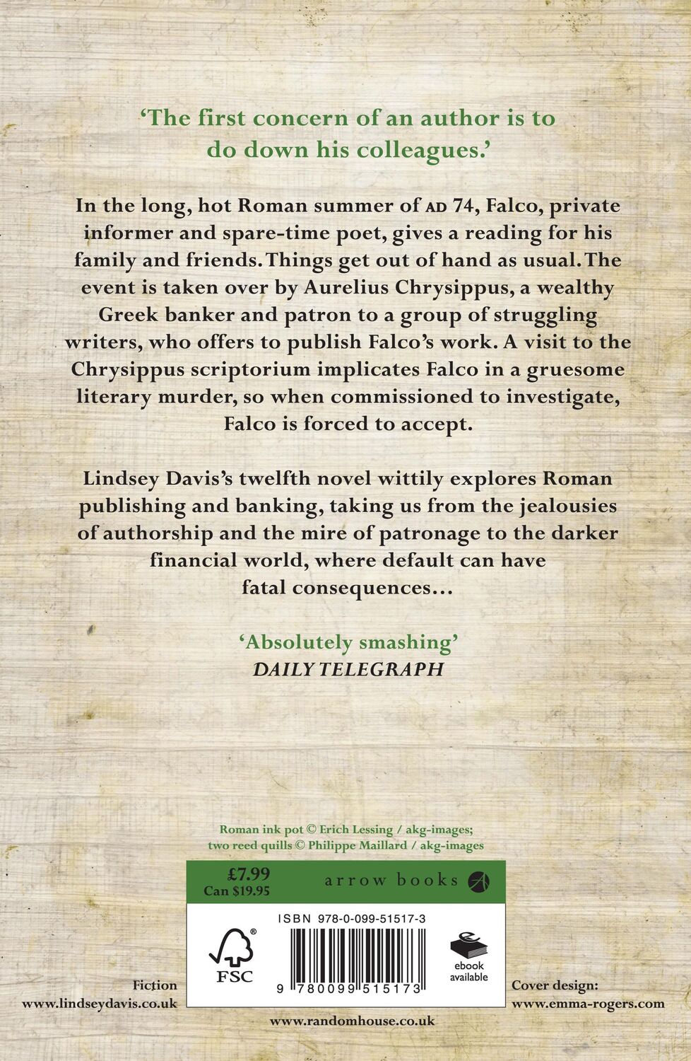 Rückseite: 9780099515173 | Ode To A Banker | Lindsey Davis | Taschenbuch | Englisch | 2009