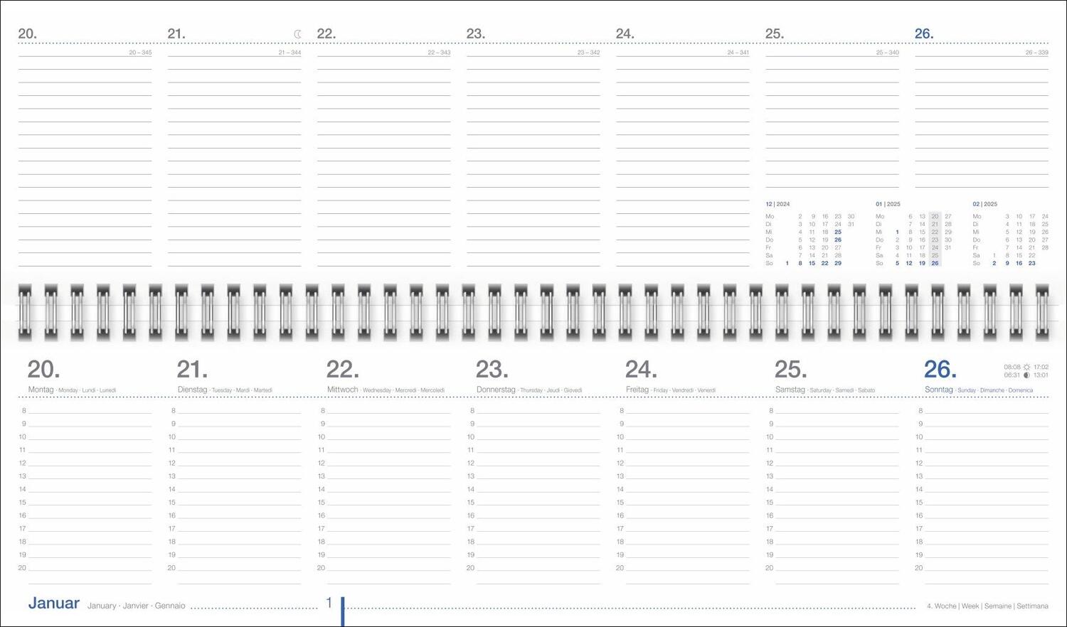 Bild: 9783756406500 | Wochenquerplaner, blau 2025 | Heye | Kalender | Bürokalender Heye