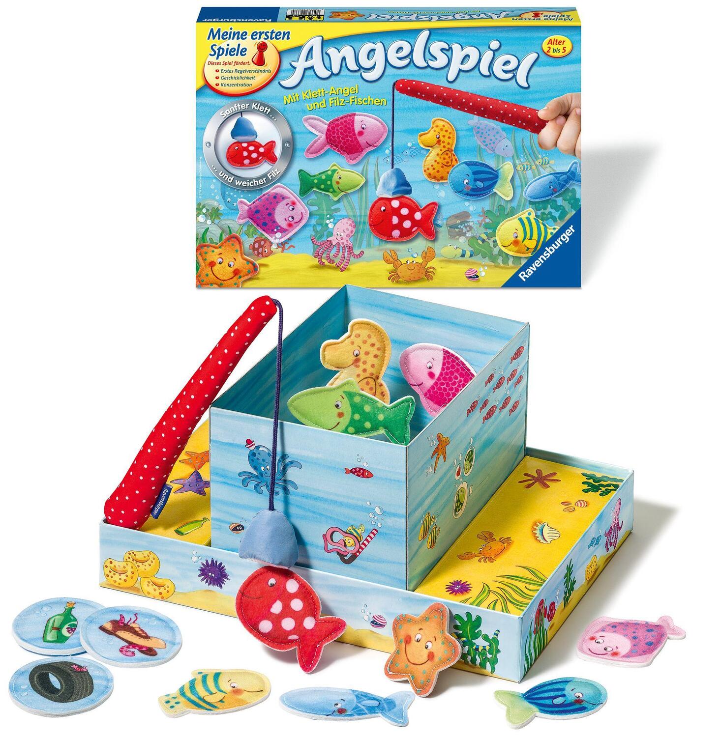 Bild: 4005556223374 | Angelspiel | Mit kuscheliger Stoff-Angel und Filz-Fischen | Spiel