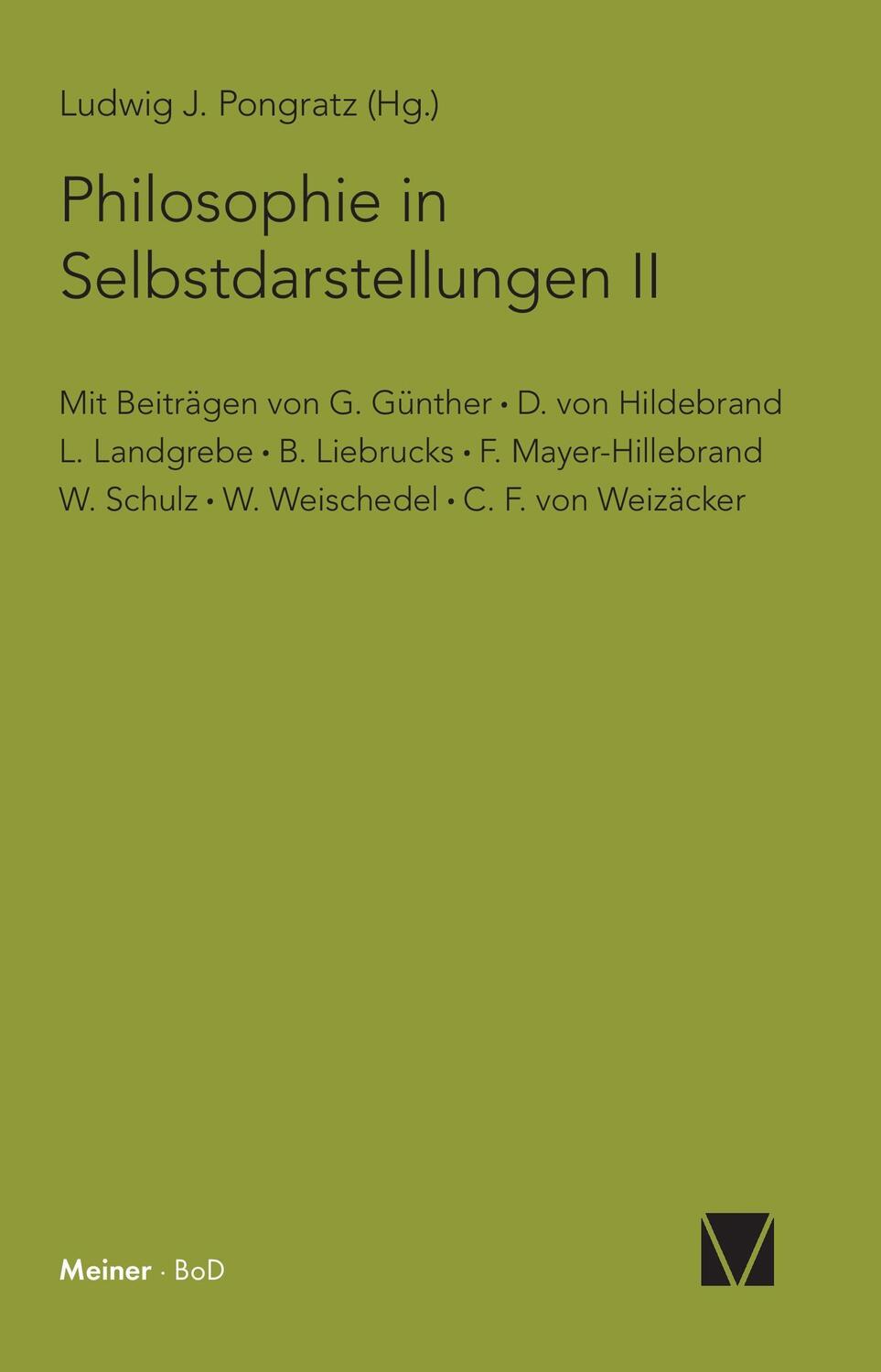 Cover: 9783787303427 | Philosophie in Selbstdarstellungen | Ludwig J Pongratz | Taschenbuch