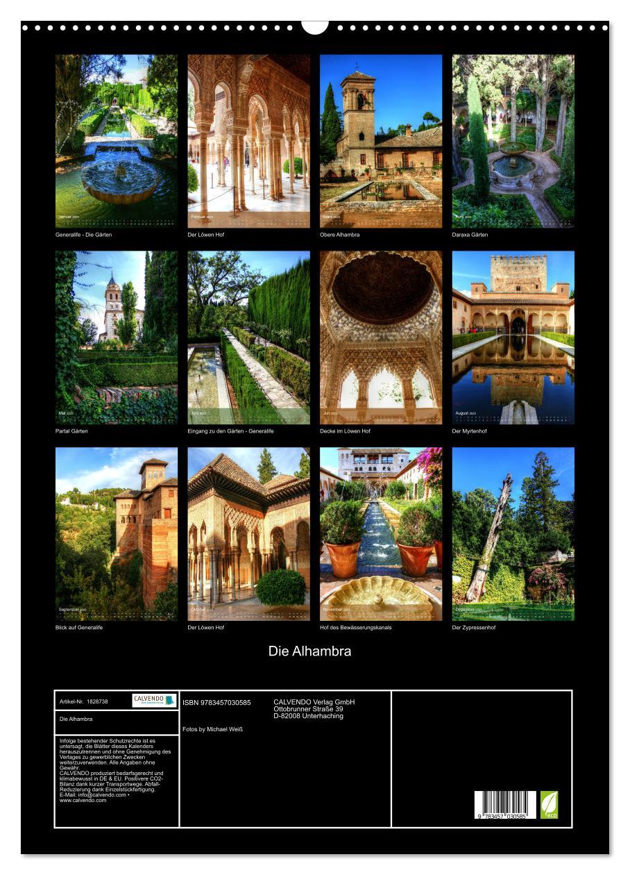 Bild: 9783457030585 | Die Alhambra (Wandkalender 2025 DIN A2 hoch), CALVENDO Monatskalender