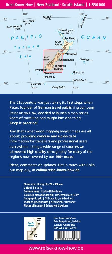 Rückseite: 9783831773978 | Reise Know-How Landkarte Neuseeland, Südinsel 1:550.000 | Rump | 2 S.