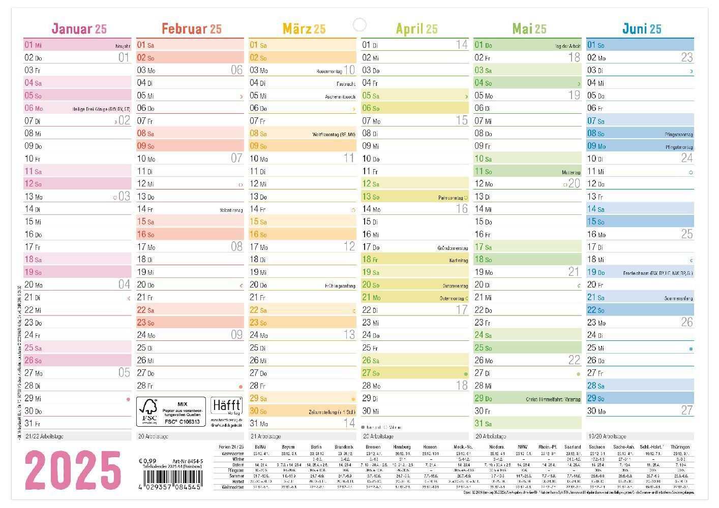 Cover: 4029357084545 | Tafelkalender 2025 A4 [Rainbow] | Andreas Reiter | Kalender | Deutsch