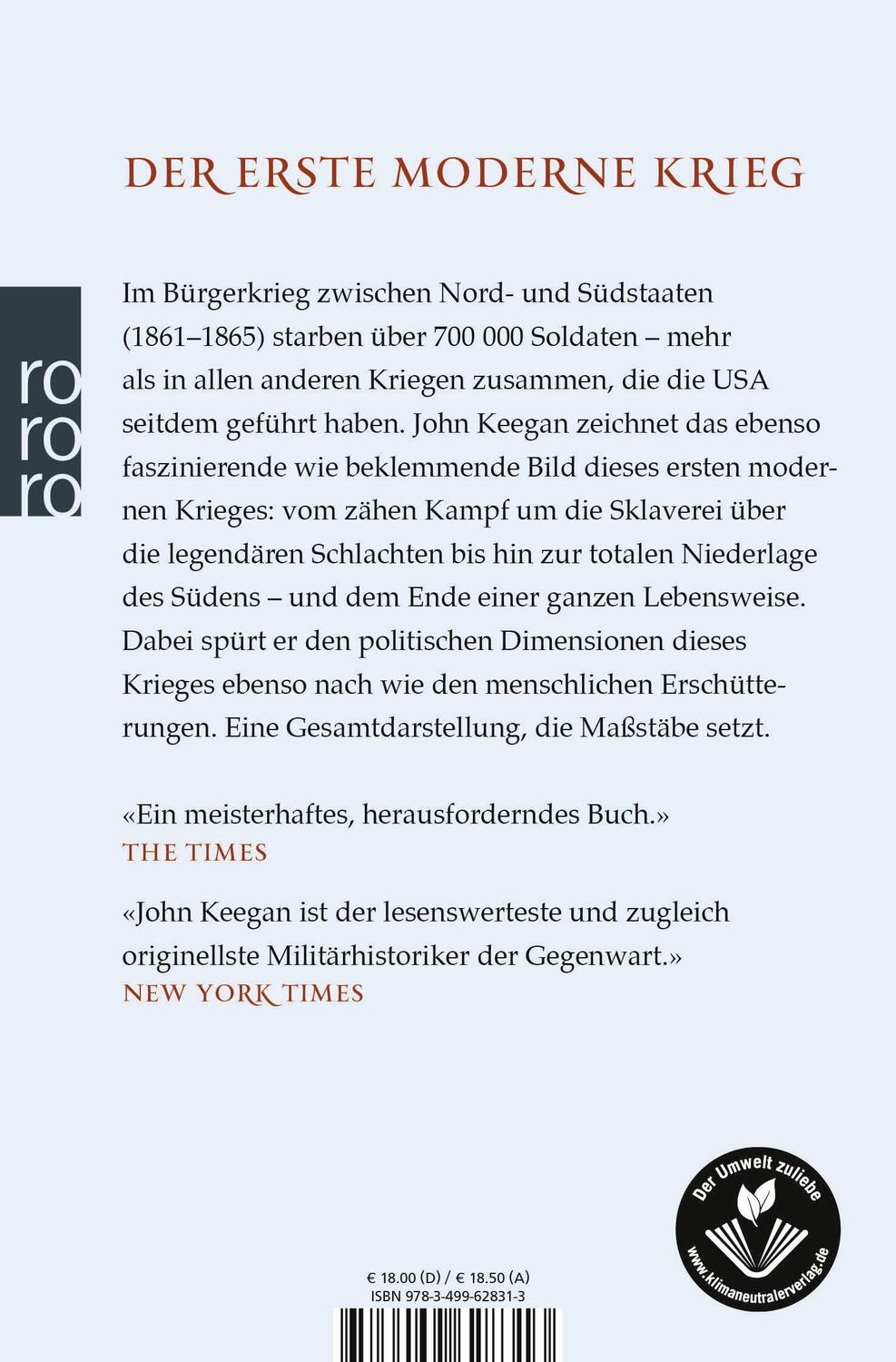 Rückseite: 9783499628313 | Der Amerikanische Bürgerkrieg | John Keegan | Taschenbuch | Deutsch