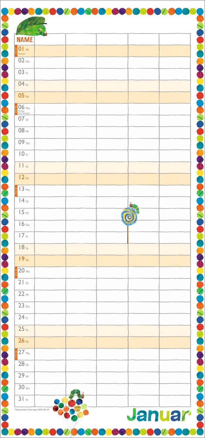 Bild: 9783756405763 | Die kleine Raupe Nimmersatt Familienplaner 2025 | Eric Carle | 15 S.