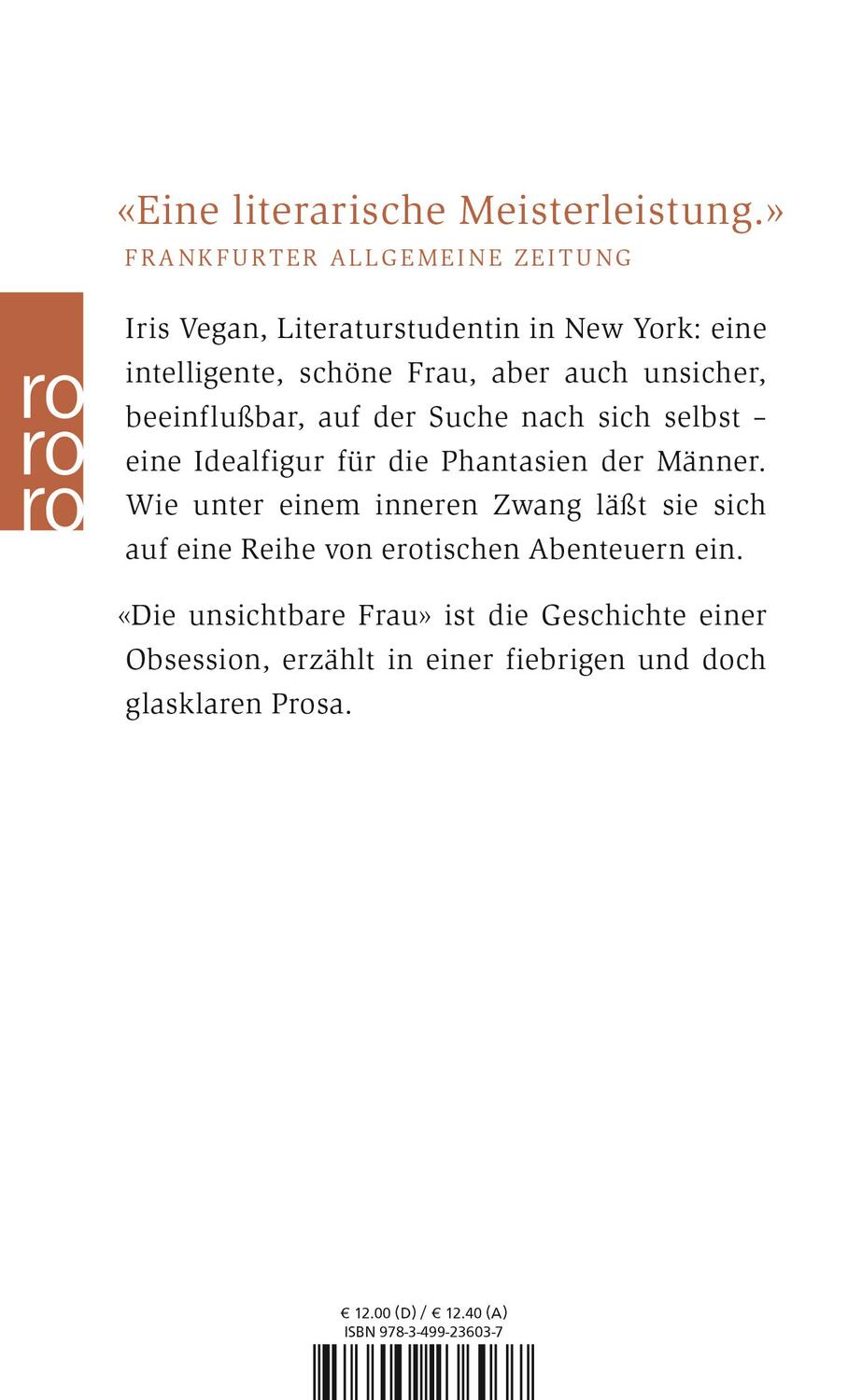 Rückseite: 9783499236037 | Die unsichtbare Frau | Siri Hustvedt | Taschenbuch | Paperback | 2003