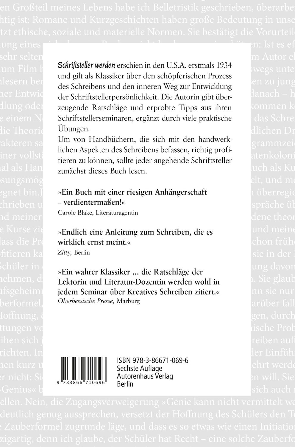 Rückseite: 9783866710696 | Schriftsteller werden | Dorothea Brande | Buch | 133 S. | Deutsch