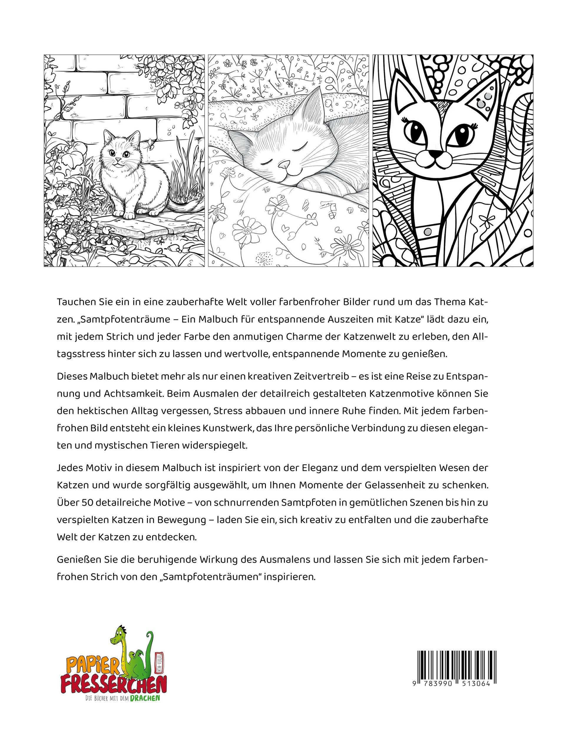 Rückseite: 9783990513064 | Samtpfotenträume - Ein Malbuch für entspannende Auszeiten mit Katze