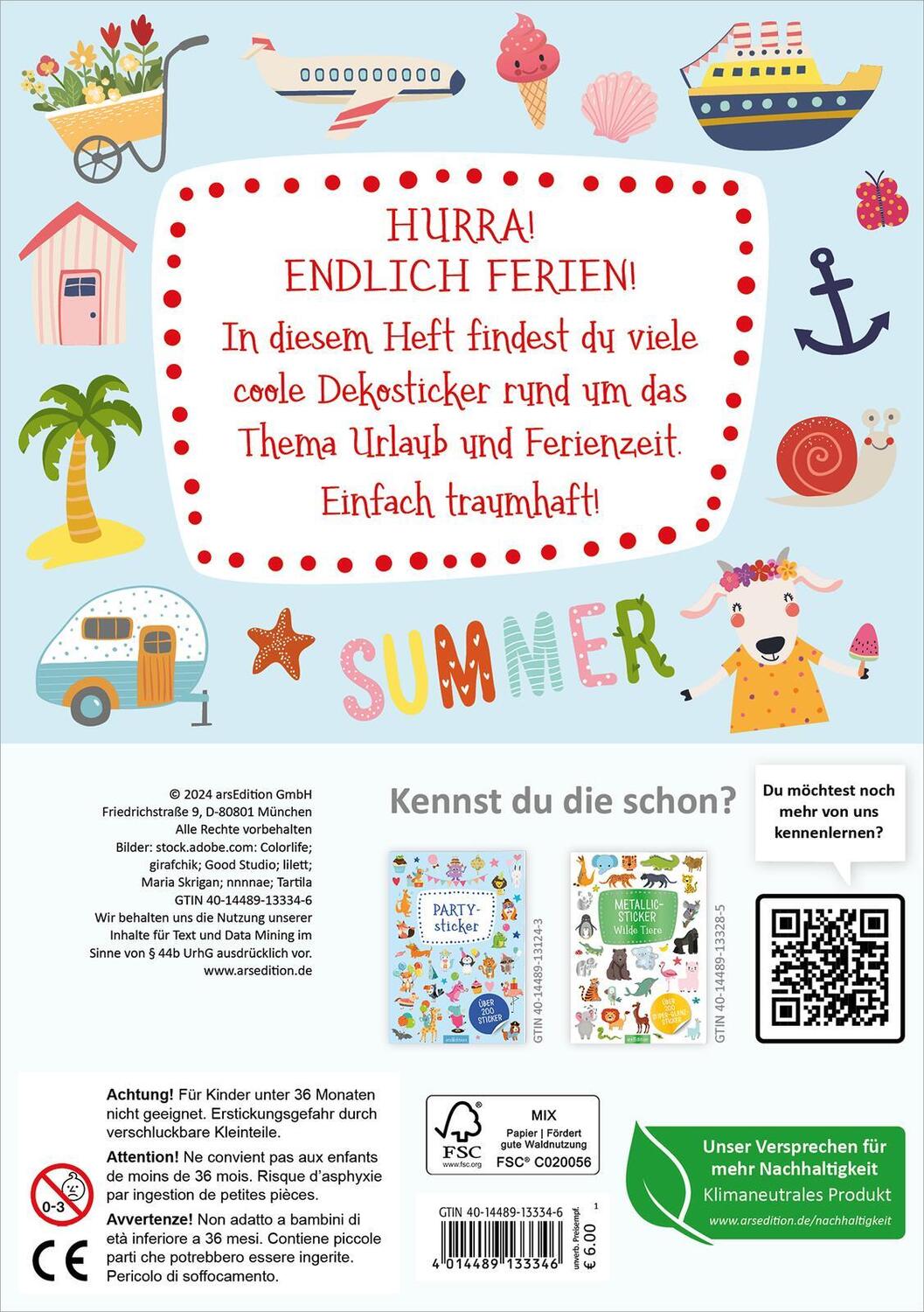 Rückseite: 4014489133346 | Feriensticker | Über 200 Sticker | Stück | Softcover mit Stickerbögen