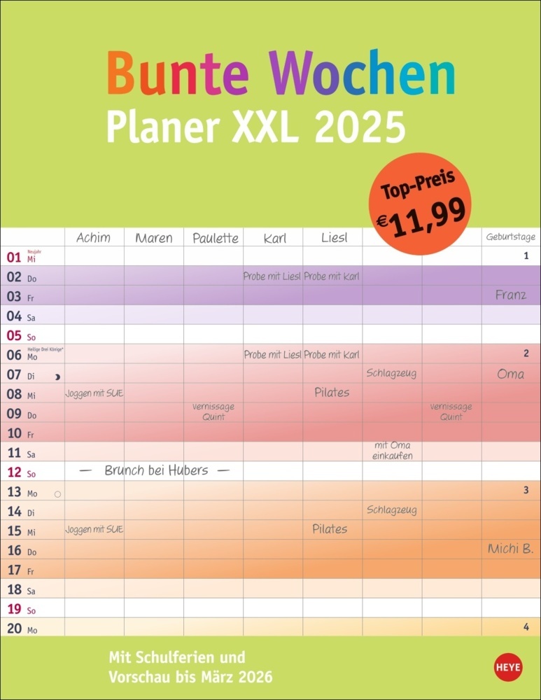 Cover: 9783756408771 | Bunte Wochen Planer XXL 2025 | Kalender | Spiralbindung | 14 S. | 2025