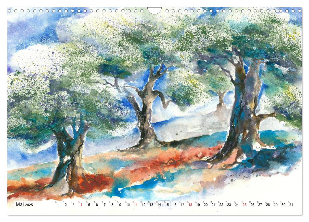 Bild: 9783435495566 | Bäume in Aquarell (Wandkalender 2025 DIN A3 quer), CALVENDO...