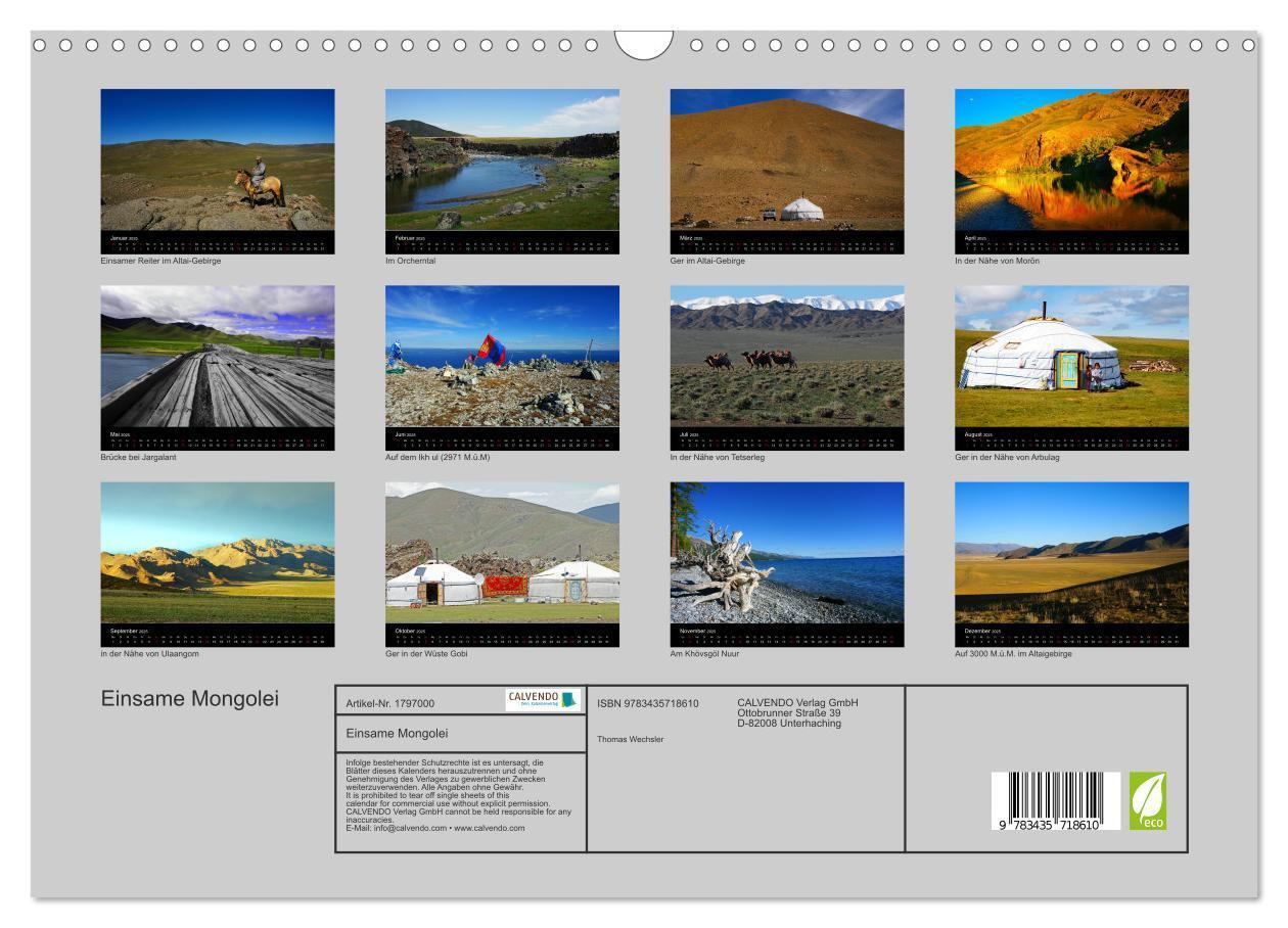 Bild: 9783435718610 | Einsame Mongolei (Wandkalender 2025 DIN A3 quer), CALVENDO...