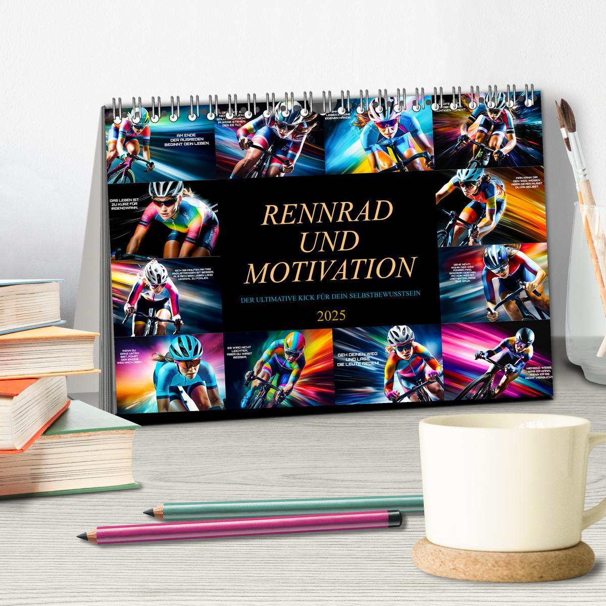 Bild: 9783383873058 | Rennrad und Motivation (Tischkalender 2025 DIN A5 quer), CALVENDO...