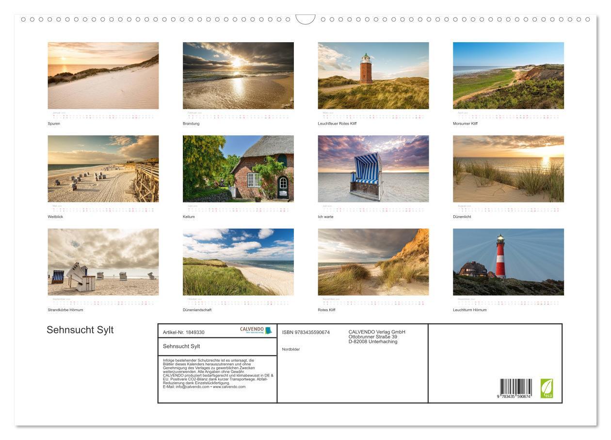 Bild: 9783435590674 | Sehnsucht Sylt (Wandkalender 2025 DIN A2 quer), CALVENDO...