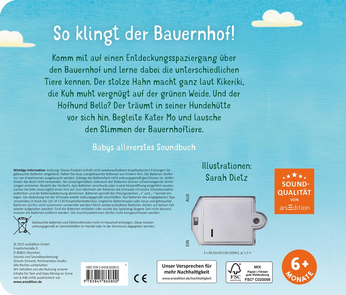 Rückseite: 9783845860800 | Hör mal, so klingt der Bauernhof! | Babys erstes Soundbuch | Dietz