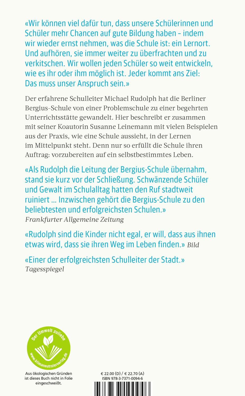 Rückseite: 9783737100946 | Wahnsinn Schule | Was sich dringend ändern muss | Rudolph (u. a.)