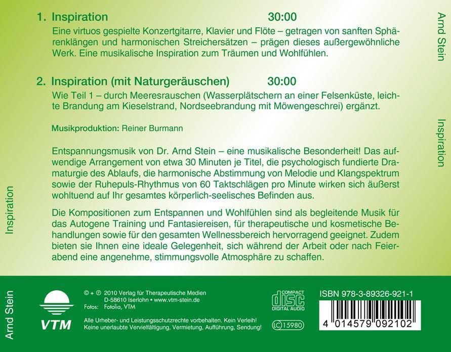 Rückseite: 9783893269211 | Inspiration. CD | Sanfte Musik zum Entspannen und Wohlfühlen | Stein