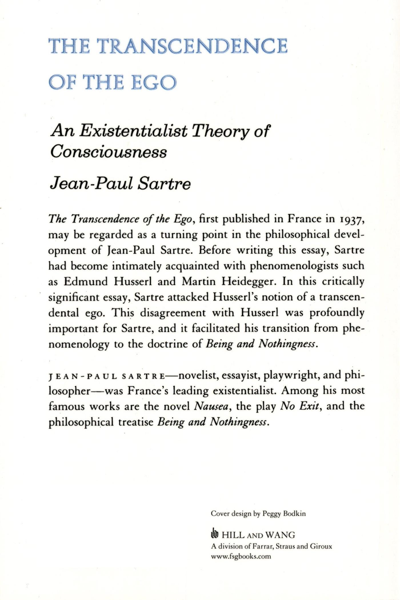 Rückseite: 9780809015450 | The Transcendence of the Ego | Jean-Paul Sartre | Taschenbuch | 1991