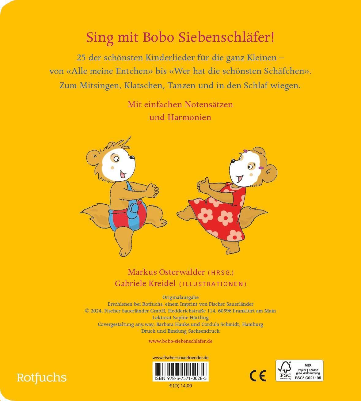 Rückseite: 9783757100285 | Bobo Siebenschläfers schönste Kinderlieder | Markus Osterwalder | Buch