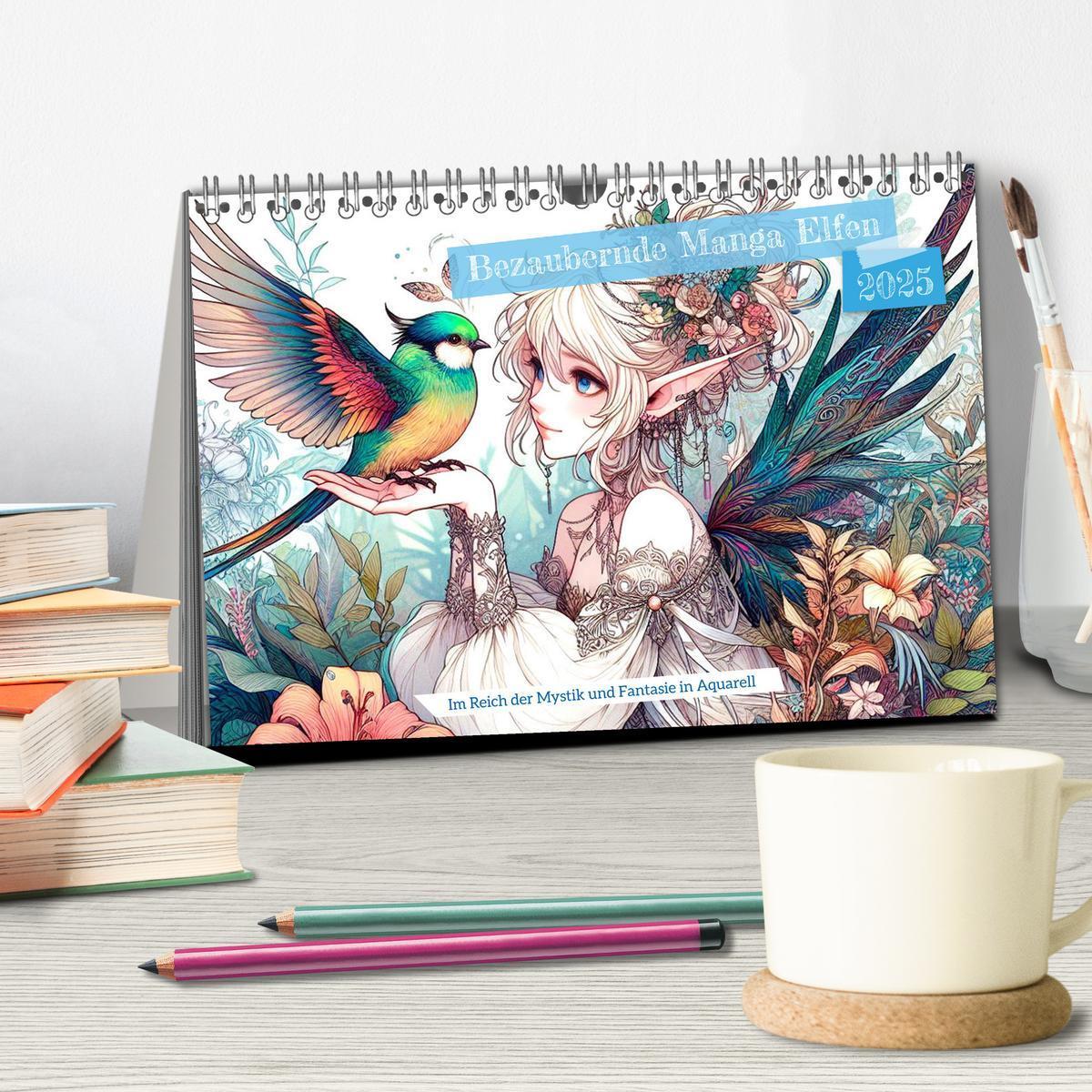 Bild: 9783435516797 | Bezaubernde Manga Elfen (Tischkalender 2025 DIN A5 quer), CALVENDO...