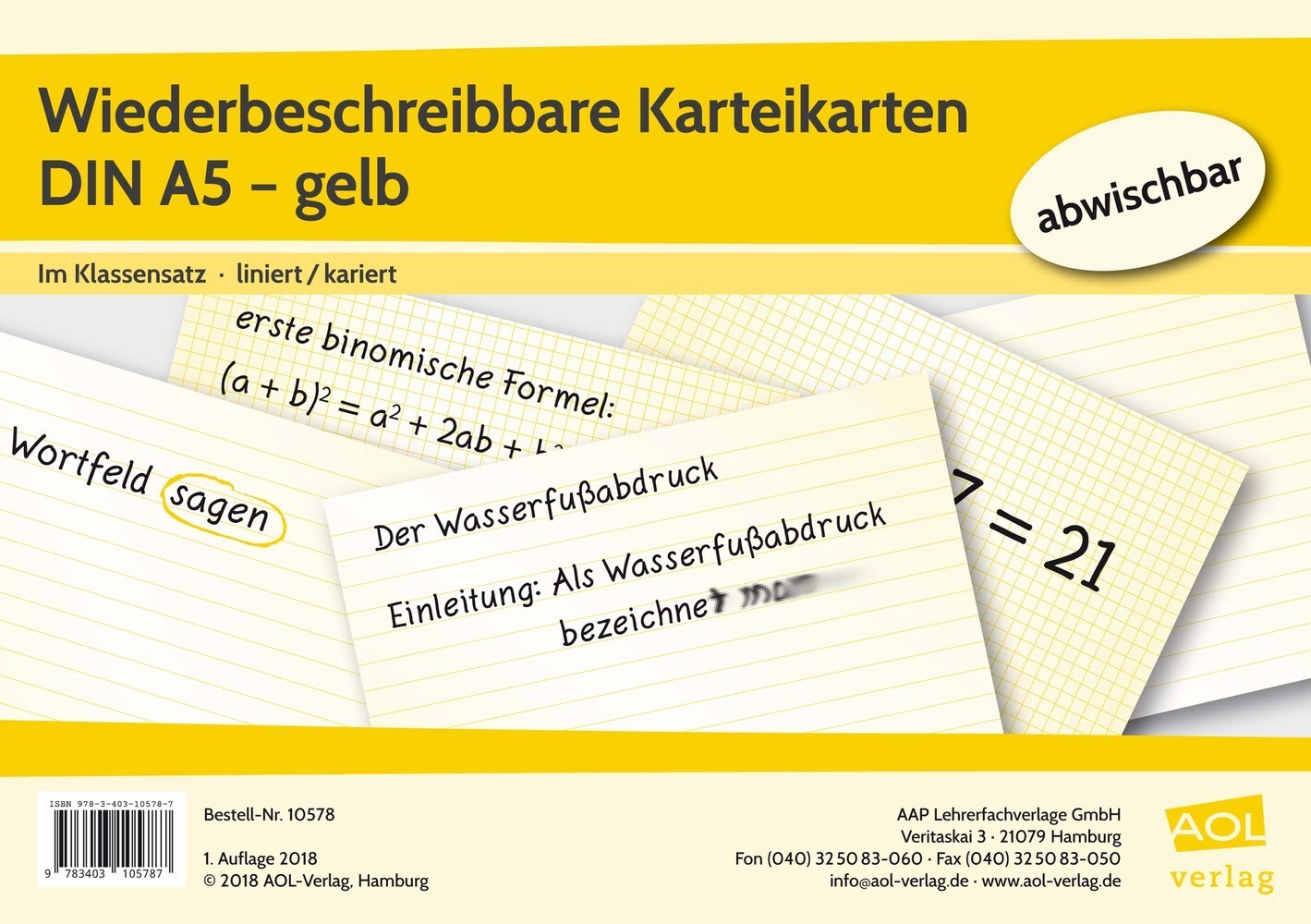 Cover: 9783403105787 | Wiederbeschreibbare Karteikarten DIN A5 - gelb | Box | 2018 | Scolix