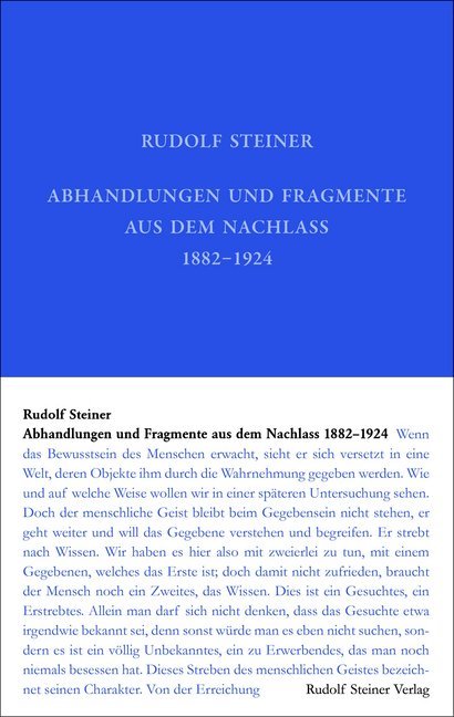 Cover: 9783727404603 | Abhandlungen und Fragmente aus dem Nachlass 1897-1925 | Rudolf Steiner