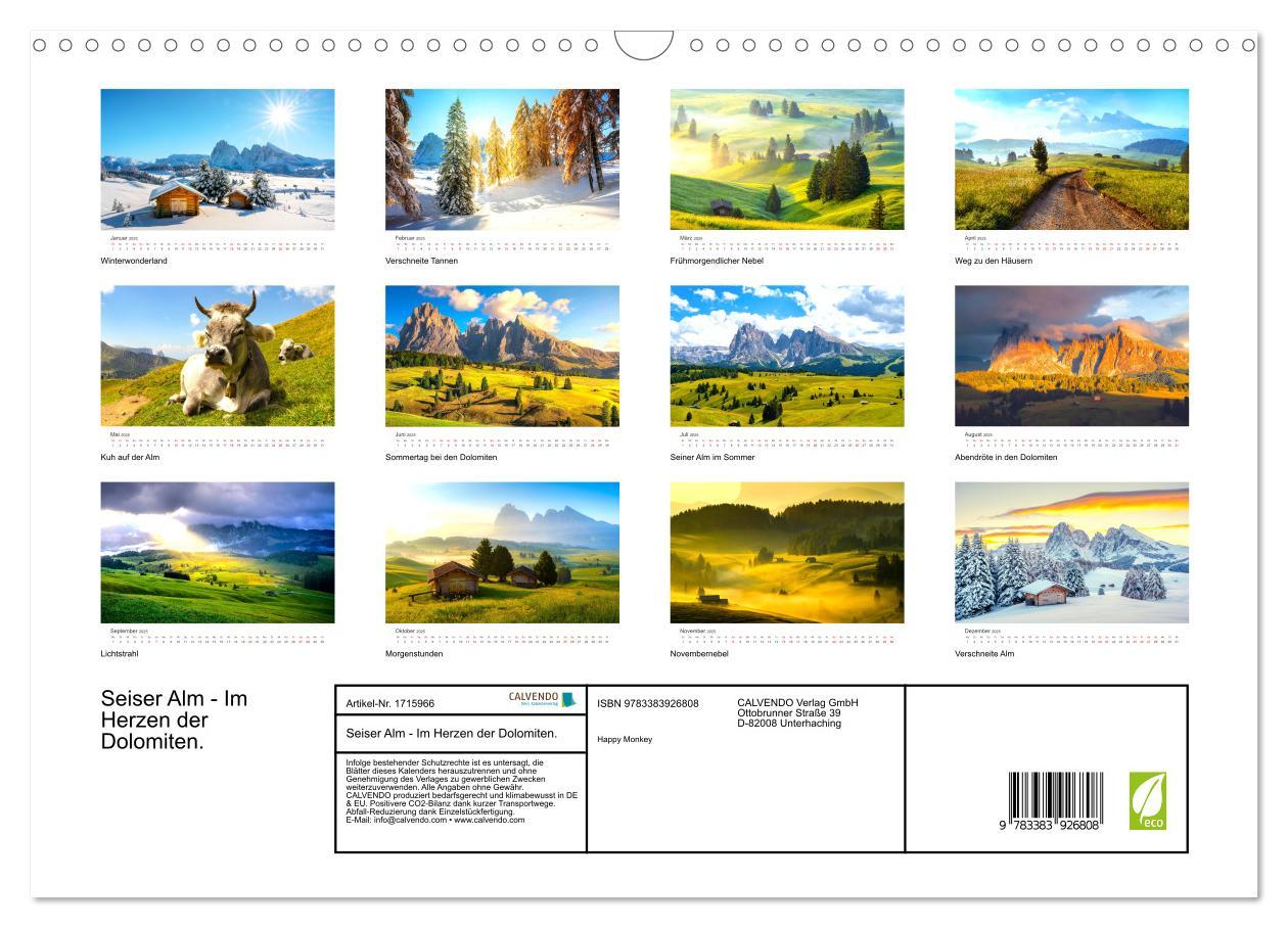 Bild: 9783383926808 | Seiser Alm - Im Herzen der Dolomiten. (Wandkalender 2025 DIN A3...