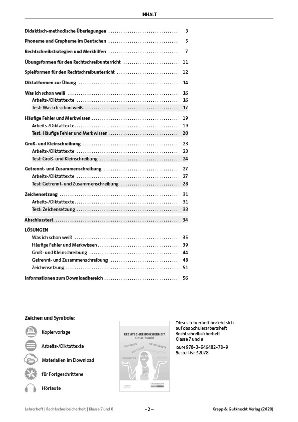 Bild: 9783946482772 | Rechtschreibsicherheit Klasse 7-8 - Lehrerheft mit Aufgaben | Zenner