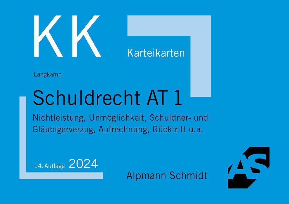 Cover: 9783867529297 | Karteikarten Schuldrecht AT 1 | Tobias Langkamp | Taschenbuch | 2024