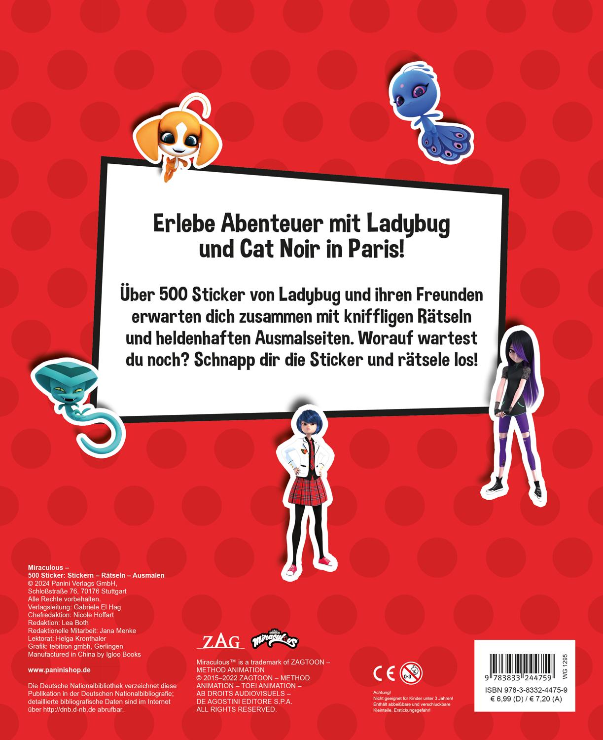 Rückseite: 9783833244759 | Miraculous: 500 Sticker - Stickern - Rätseln - Ausmalen | Panini